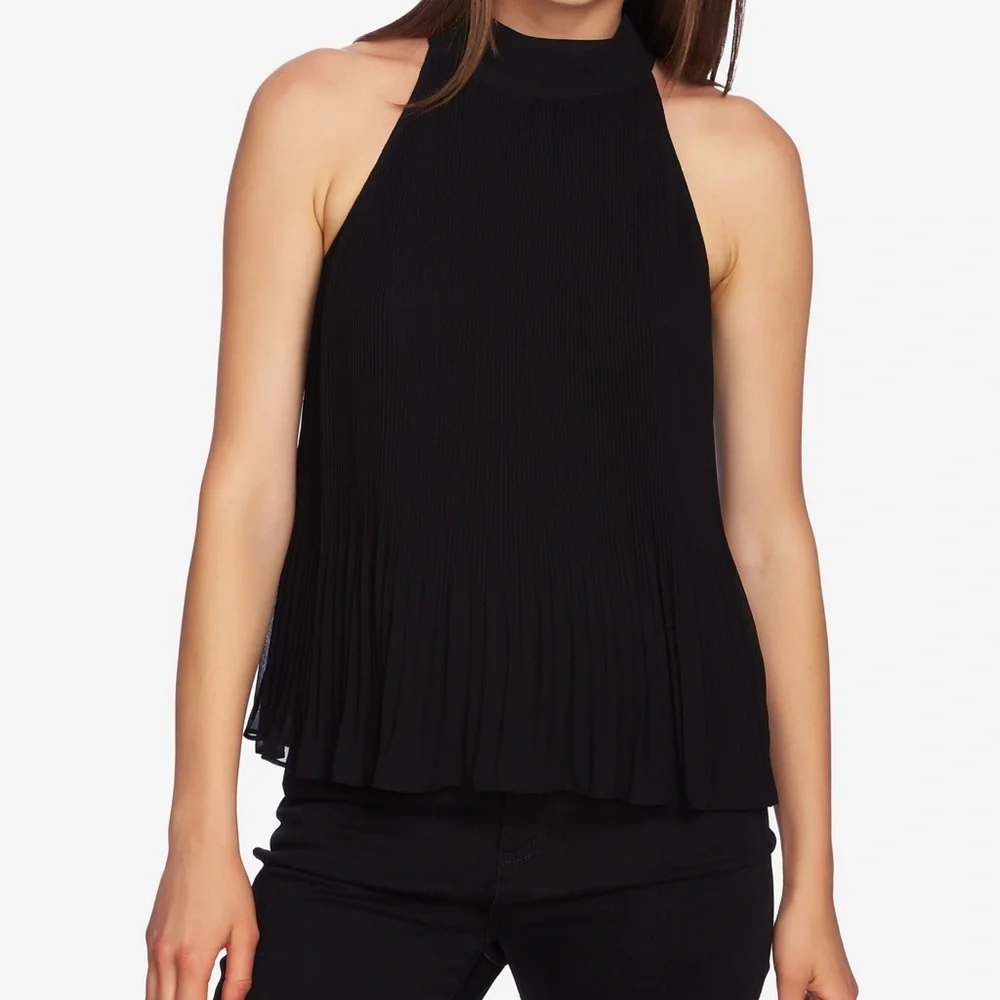 1. State Pleated Black Halter Tank Top XS